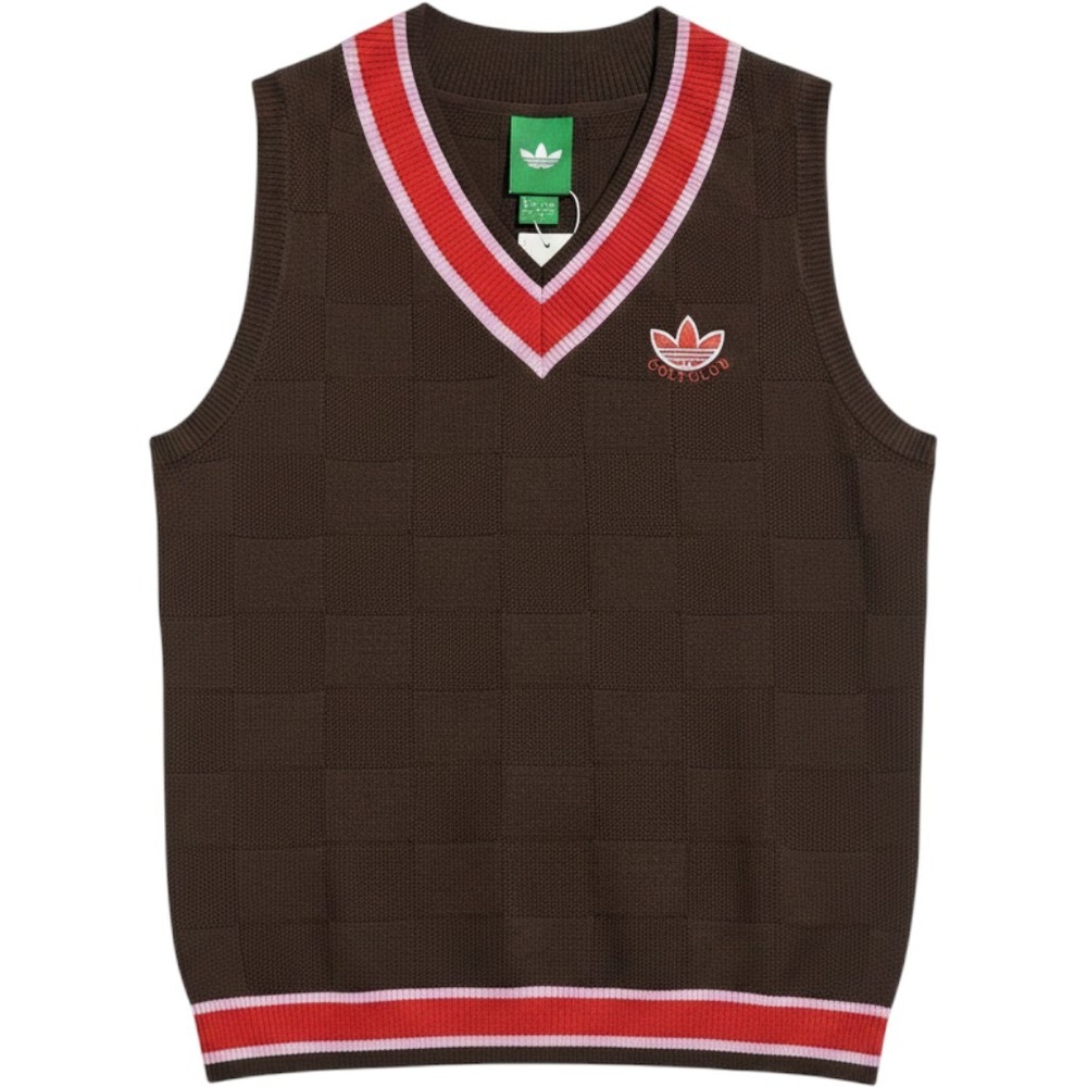 Adidas Golf S Knit Vest Mens Small Dark Brown Checkerboard V-Neck JW9862 New